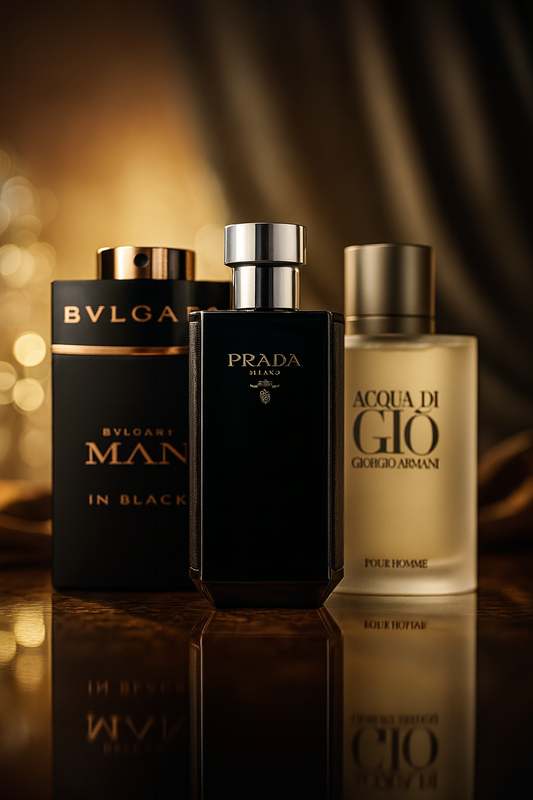 Zestaw 3 perfum: Bvlgari In Black, Giorgio Armani Acqua Di Gio, L'Homme Prada Intense 100ml